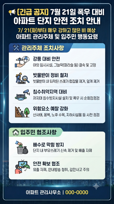 폭우대비 긴급공지 안내문